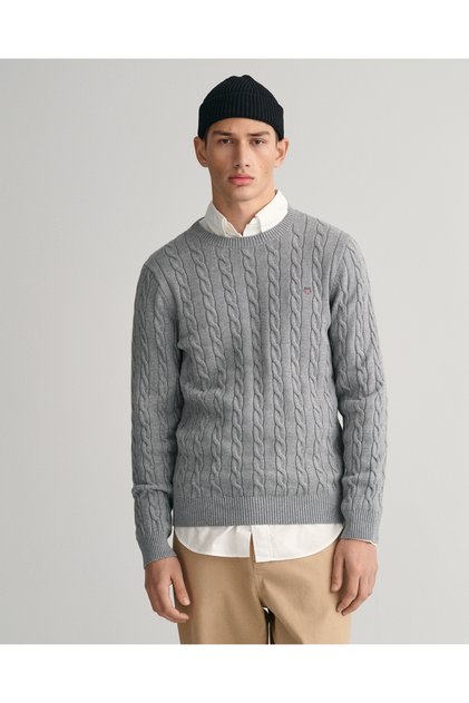 Erkek Gri Regular Fit Bisiklet Yaka Örgü Kazak