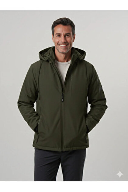 PIQUE Erkek Lacivert Kalın Kapüşonlu Fermuarlı Softshell Mont