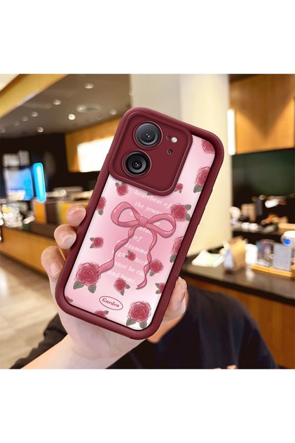 Beautiful Rose Pattern Burgundy Silicone Shockproof Case Compatible with Xiaomi Mi 13T/Mi 13t Pro