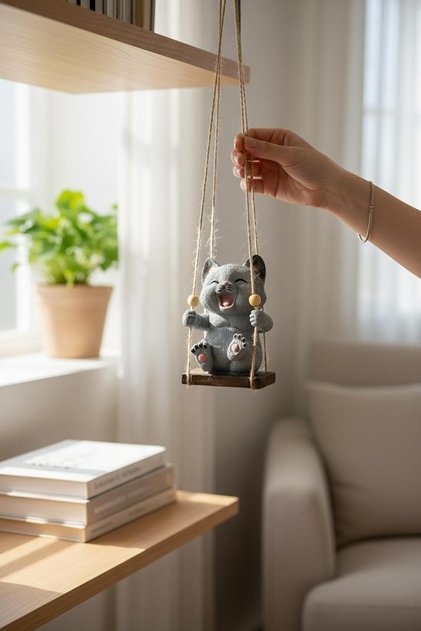 Sallanan Kedi Bahçe Balkon Süsü