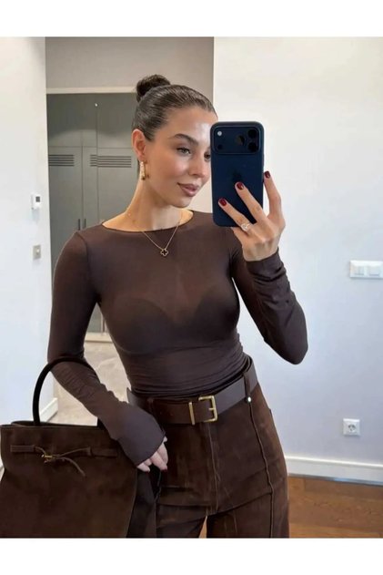 Kadın Kayık Yaka Trend Transparan bluz