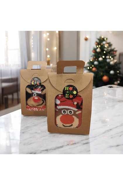 2 Pieces of Kraft Boxed Gift Christmas Stockings 36-41 the Cutest Gift Set for Your Loved Ones with Socks