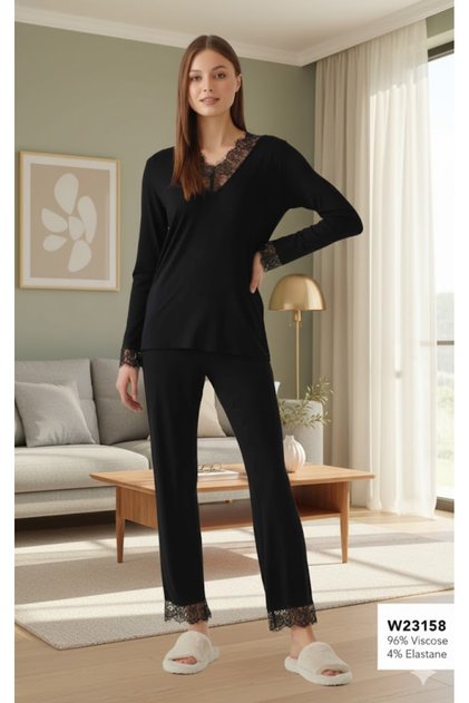 Women's Long Sleeve Lace Detailed Pajama Set