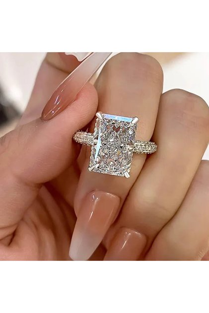 8 Q561 Huitan Simple and Elegant Rectangle Cut CZ Rings for Women Luxury Engagement Wedding Bridal A