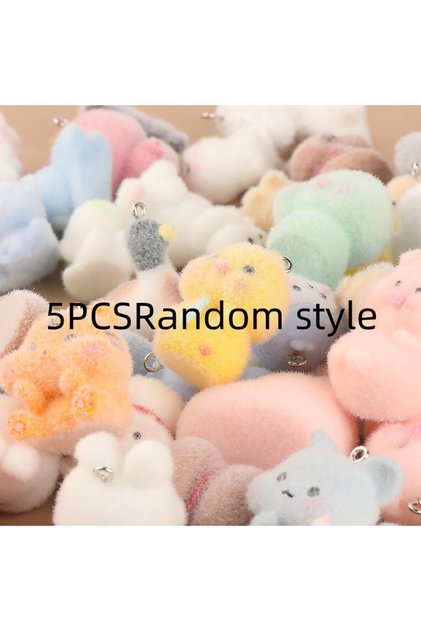 5PCS Random style 5PCS Random styl Flocking three-dimensional mixed models of resin cartoon keychain