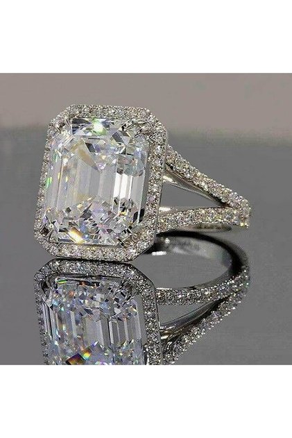 7 F1489 Huitan Simple Design Wedding Bands Rings for Women Luxury Inlaid Big Square Cubic Zirconia E
