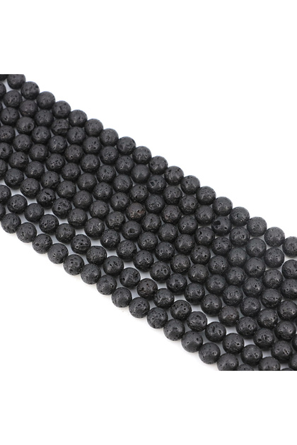 6mm (60pcs beads) Black Volcanic Lava Natural Black Volcanic Lava Stone Round Loose Spacer Beads for