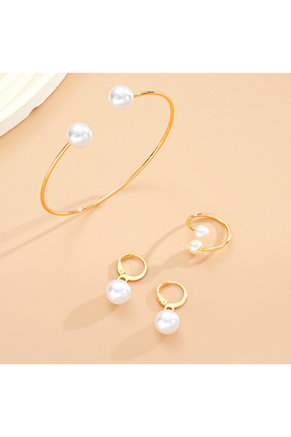 AYAGold Color 4Pcs/Set Simple Pearl Earrings Ring Bangle for Women Vintage Exquisite Gold Color Jewe