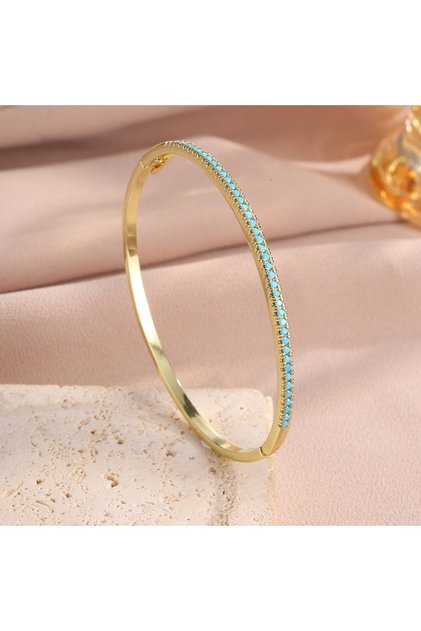 B Yupsk New Niche Design Turquoise CZ Tennis Bracelet for Women Simple Thin Bangle Jewelry for Dail.