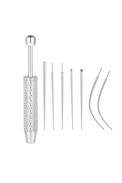 8PC-silvery 14/16/18G Titanium Piercing Kit Internal Thread Curved Taper Insertion Pin Tool For Trag