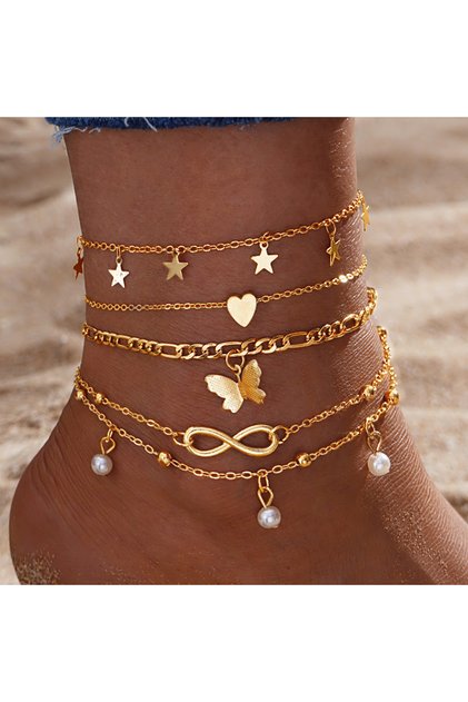 79 Bohemia Butterfly Anklet Set For Women Star Heart Pearl Charm Ankle Bracelet Female Summer Vacati