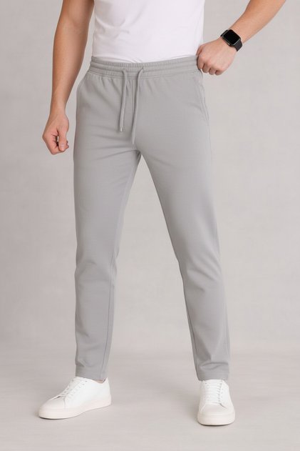 Erkek Gri Beli Lastikli Bağcıklı Duble Paça Jogger Pantolon