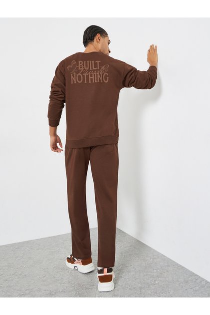 Men Coffee Brown Relaxed Fit Sweatshirt and Joggers Co-Ords