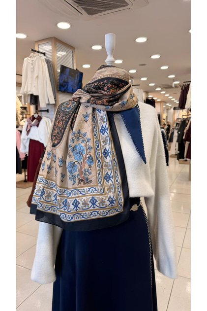 Ottoman Ethnic Patterned Shawl Navy Blue