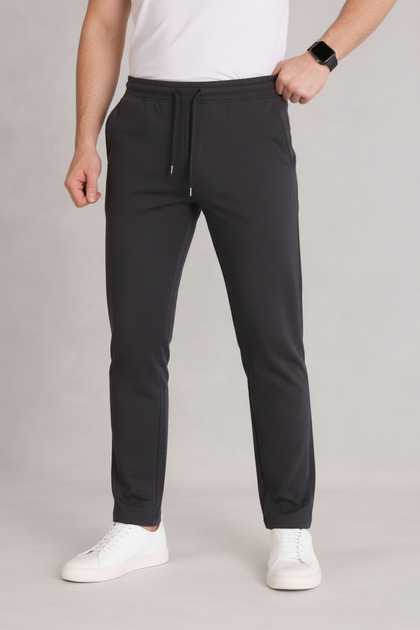 Erkek Antrasit Beli Lastikli Bağcıklı Duble Paça Jogger Pantolon