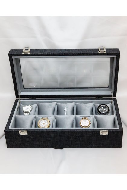 10-Piece Premium Watch Box, Faux Leather Covered, Custom Made, Handmade, Accessory Organizer