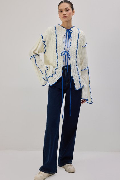Tricot Cardigan with Contrast Trim