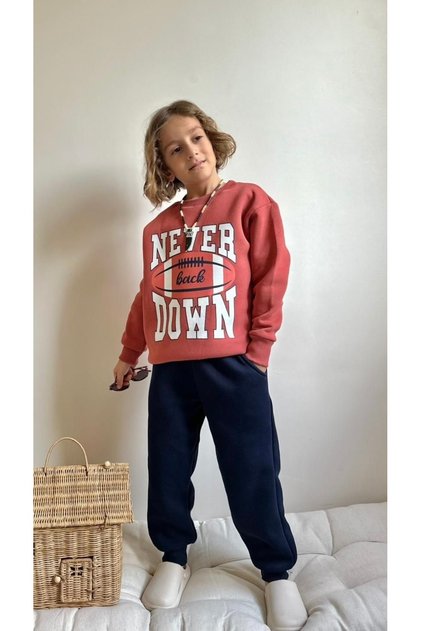 Boys' Inner Fleece Lined Winter Jacket with Written Text on It, Sports & Stylish, New Season, Top and Bottom Set, Ages 5-14