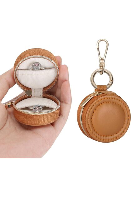 Jewelry Ring Holder Box with Keychain - Portable Travel Ring & Earring Storage Case