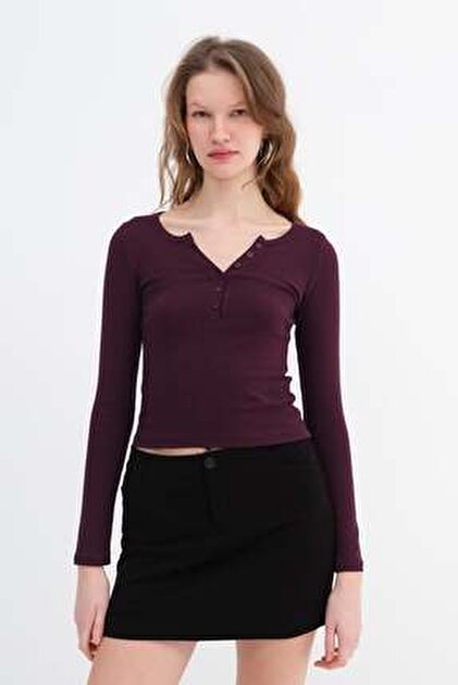 めいよ① Addax Yakası Düğmeli Uzun Kollu Modal Bluz B13866 -İ8 - Fiyatı