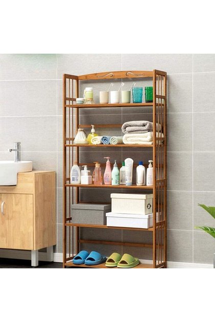 OneDcor Bamboo Bookshelf Cabinet | 5 Tier Freestanding Wooden Bookcase Storage Organizer