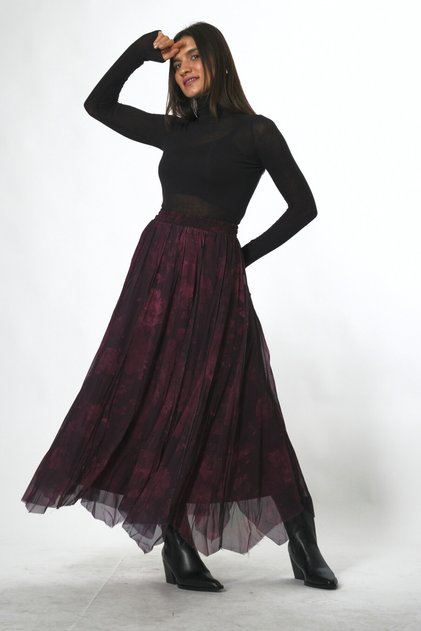 Women's Lined Patterned Chiffon Skirt with Elastic Waist