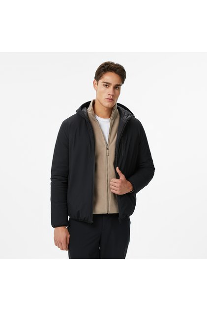 Erkek Siyah/Bej Regular Fit Çift Taraflı Mont