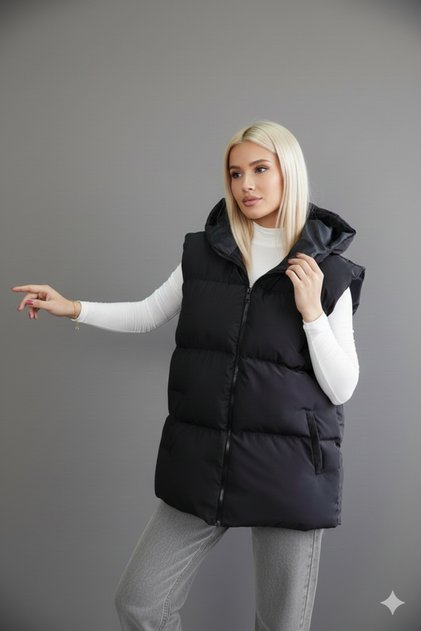 Women's Black Puffer Vest Oversized 2A