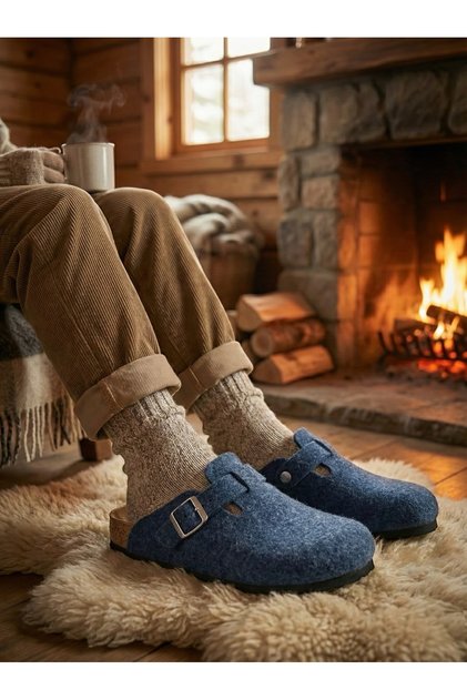 Genuine Wool Felt Sabo Slippers Closed – Orthopedic Cork Sole Unisex House Slippers