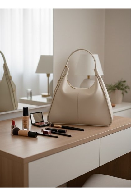 Women's Beige Leather Shoulder Bag – Handbag, Special Model Serra