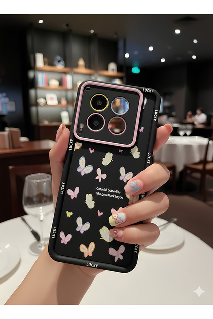 Lucky Design Case with Black Ground Butterfly and Colorful Lens Frame for Tecno Camon 30