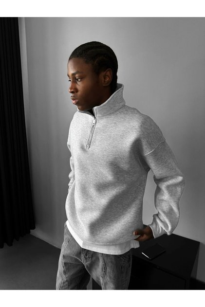 Men's Oversized Half Zipper Sweatshirt Mock Neck Half Zip Thick Winter 4 Colors