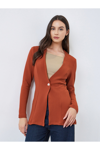 Rust Textured Fitted Blazer