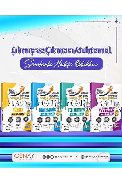 Günay Yayınları GÜNAY YAYINCILIK 8. SINIF ZOOM TÜM DERSLER LGS'DE