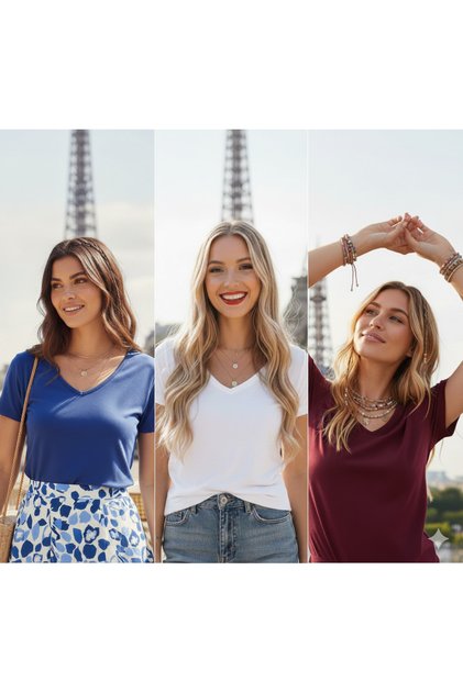 3-Pack Basic V-Neck Women's T-Shirt