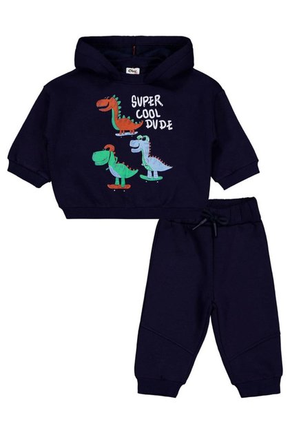 Dinosaur Printed 6-18 Months Set - Navy Blue 9-12 Months