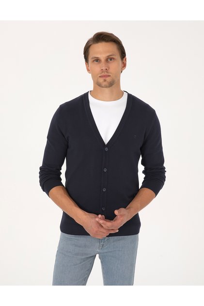 Lacivert Slim Fit Basic Düğmeli Triko Hırka 50317330-VR033