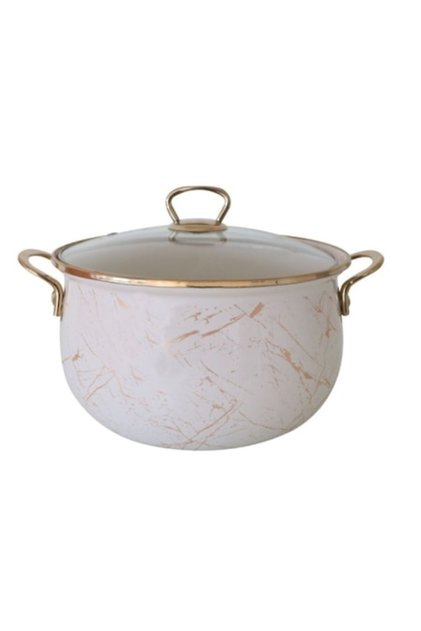 oală emailată cu capac de sticlă, 22x14 cm, 5 L, bej