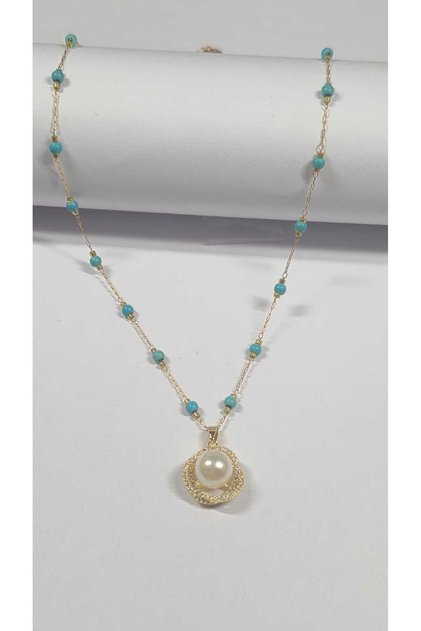 Blue Row Stone Pearl Necklace