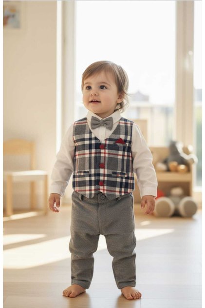 Babydola Baby Bow Tie Shirt Pants Vest 4-Piece Set
