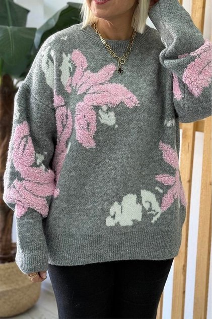 Patterned Circular Neck Standard Size Sweater 52120001