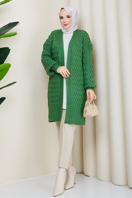 Women's Anthracite Knitted Balloon Sleeve Knitwear Cardigan