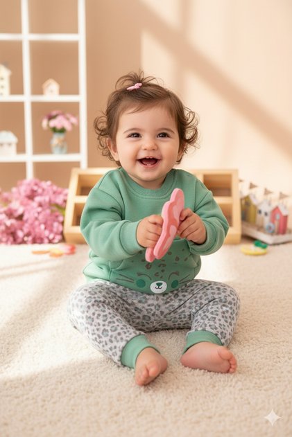 Baby Girl Winter Tights with Leopard Print, Kangaroo Pocket, 3-Ply Fleece, Fleece-Lined Sets, 6-9-12-18-24 Months