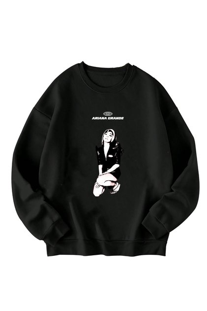 Ariana Grande Printed Black Oversize Sweatshirt Unisex 100% Cotton