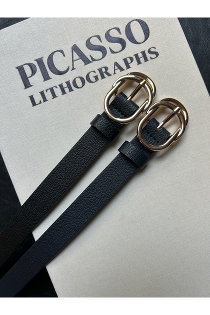 2-Piece Splice Double Ring Pattern Women's Gold Buckle Belt Jacket Belt Dress Belt Trouser Belt