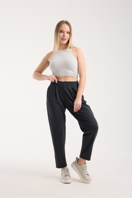 Women's High Waist Comfortable Fit Ankle Length Stylish Shaping / Sculpting Flexible Baggy Trousers with Pockets 4002