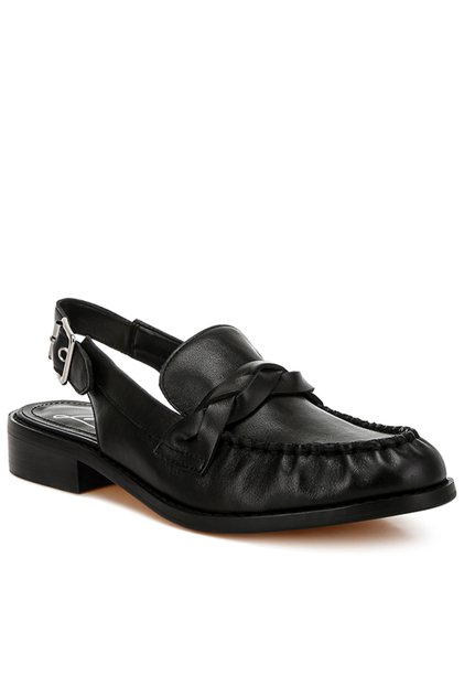 Women Genuine Leather Loafer Sandals in Black