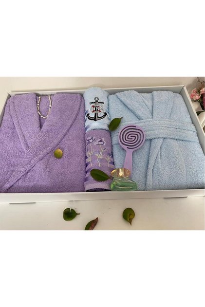 Dowry Family Bathrobe Set 4 Pieces Lilac - Blue
