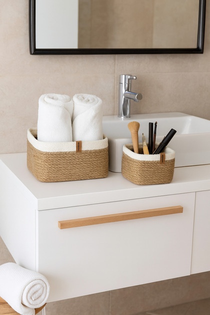 2-Piece Wicker Basket, Bathroom Organizer, Towel Holder, Organizer 100% Handmade