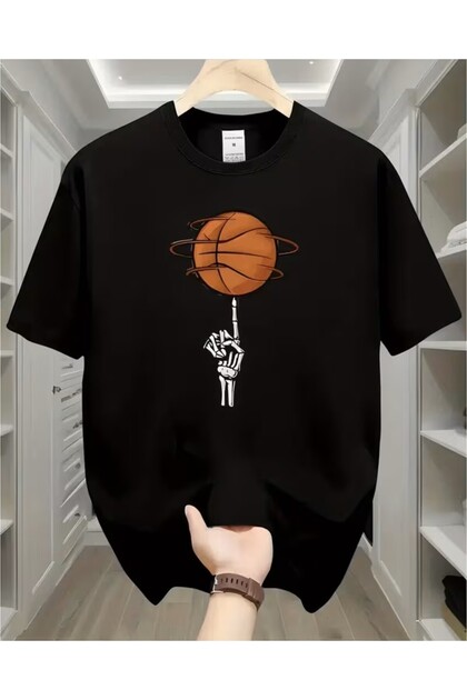Basketball PRINTED T-Shirt for Men - Athletic Streetwear with Sports Skeleton Hands Design
